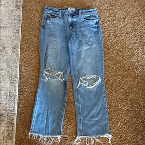 Women’s Paige Noella straight crop denim jeans sz 26 rips tears CUTE!